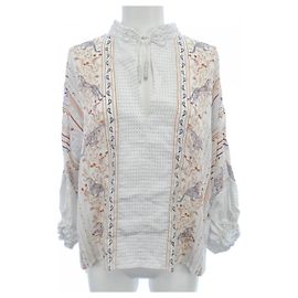 Hermès Top de seda Twillene Hermes 5E0626DU Blanco Roja Azul