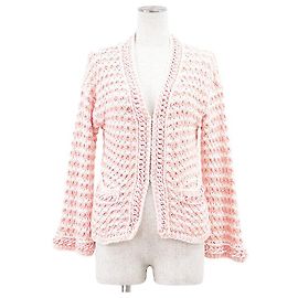Chanel P58578 Cardigã de mistura de algodão e tweed Rosa Branco