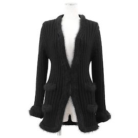 Chanel 02A P19710 Angora-Mischung Strickjacke Schwarz