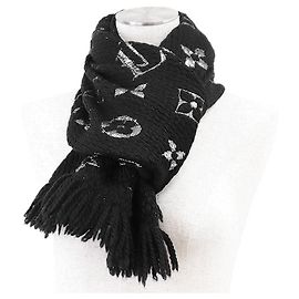 Sciarpa Logomania Monogram in lana e seta metallizzata Louis Vuitton Nero Argento
