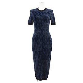 Robe en jacquard micro pile FF Zucca Fendi Noir Bleu