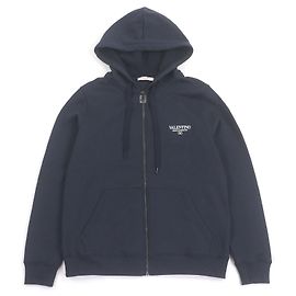Sweat à capuche en coton avec logo Valentino Bleu Bleu Marine