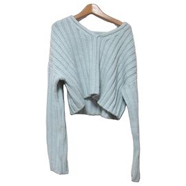 Autre Marque Noble Bulky Wide Rib Short Knit Wool Pullover Blue Light blue