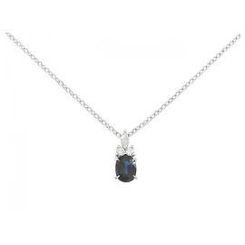 Autre Marque Saphir-Diamant-Halskette Pt950 Pt850 Silber