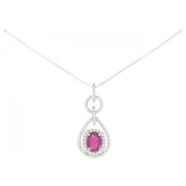 Autre Marque Au750 Ruby Diamond Necklace Red