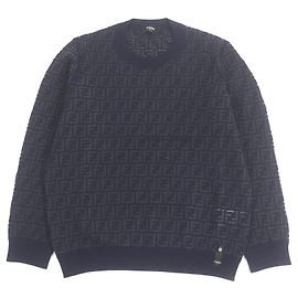 Fendi FF Logo Zucca Wollpullover Blau Marineblau