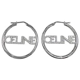 Céline Celine STT3273 Rhinestone Logo Silver Stud Earrings Silvery