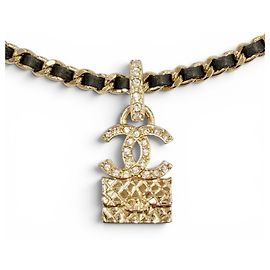 Colar de corrente Coco Mark com strass Chanel Preto Dourado
