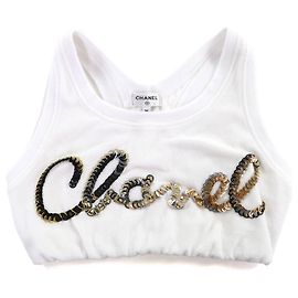 Chanel P72665V64316 Sequin Terry Cropped Top White