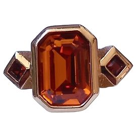 Christian Dior Gold-Tone Ring with Orange Crystal Golden