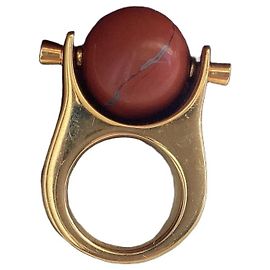 Chloé Gold-Tone Ring with Brown Marble Stone Red Golden