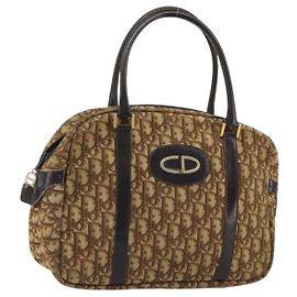 Bolsa Christian Dior Trotter em lona marrom e dourado Auth gh2185 Marrom Dourado