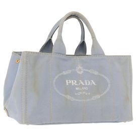 Sac à main PRADA Canapa MM en toile bleu clair et or Auth 191363 Doré Bleu clair