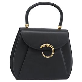 Bolsa CARTIER PANTHERE de couro preto e ouro Auth 190829 Preto Dourado