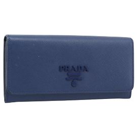 Cartera larga PRADA de cuero Safiano azul oro Auth 190465A Azul Dorado