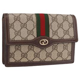 Pochete GUCCI GG Supreme Web Sherry Line PVC Bege Dourado Auth BA13871 Bege Dourado