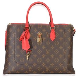 Louis Vuitton Tote aus rotem Monogram Canvas mit Blumenmuster Braun Rot