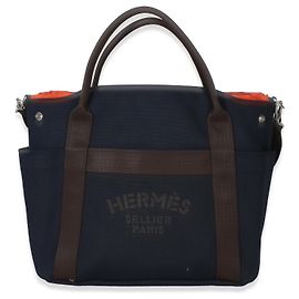 Hermès Bleu Navy Feu Canvas The Grooming Bag Blue