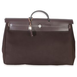 Hermès Chocolat Toile Officier Vache Hunter Herbag Zip Cabine Bag PHW Marrone