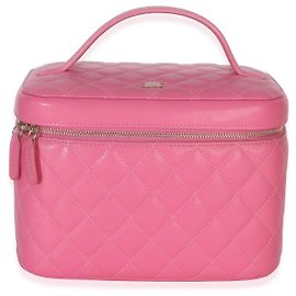 Chanel Pink Quilted Caviar Large Top Handle Vanity Case Pink