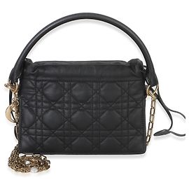 Christian Dior Black Lambskin Cannage Lady Dior Milly Mini Drawstring Bag Black