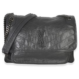 Bolsa Saint Laurent Large Niki Chain em couro de vitelo matelassê cinza amassado Marrom