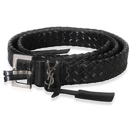 Saint Laurent  Black Woven Lambskin Cassandre 38mm Belt 80/32 Other