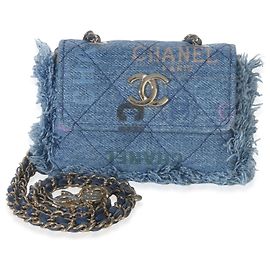 Chanel Blue Quilted Denim Denim Mood Clutch With Chain Blue