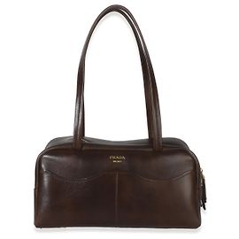 Grande borsa a tracolla in pelle di vitello invecchiata marrone cacao Prada Marrone