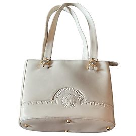 Gianni Versace Vintage White Leather Medusa Handbag White