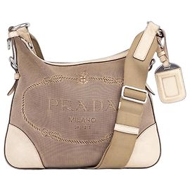 Prada 2000s Jacquard Canvas Crossbody Bag Beige