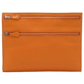 Clutch Hermès Double Zip Flat Pouch Laranja