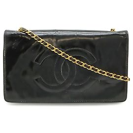 Chanel Coco Mark Wallet Chain Shoulder Bag Black