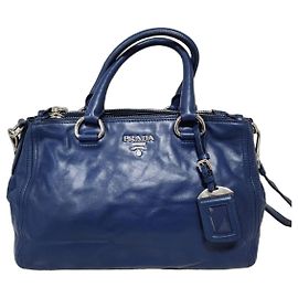 Sac cabas Prada Soft Calf Double Zip Blue Bleu