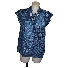 Chemisier patchwork bleu Ralph Lauren Blanc Bleu