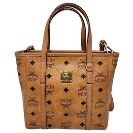 MCM Visetos Mini Toni Shopper Tote Cognac Marron