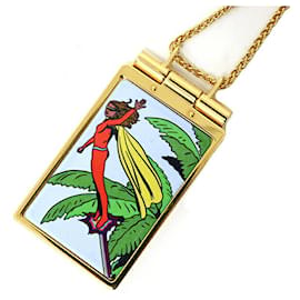 Hermès Collier pendentif miroir HERMES On the Beach Compact Multicolore Doré