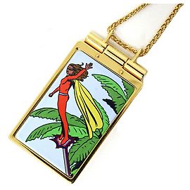 Hermès Colar pingente de espelho HERMES On the Beach Compact Multicor Dourado