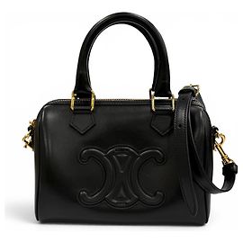 Céline Celine 11377 Bolsa Boston Small Cuir Triomphe em couro liso Preto
