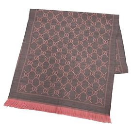 Sciarpa in lana grigio e rosa Gucci Marrone Rosa