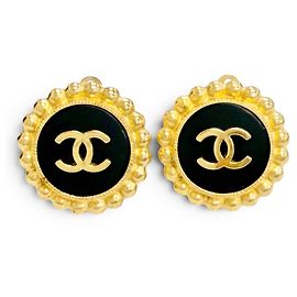 Chanel Vintage 95A Coco Mark Bicolor Clip Earrings Black Golden