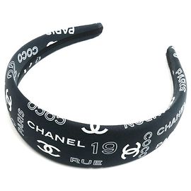Cerchietto in seta Chanel Coco Mark Nero Bianco