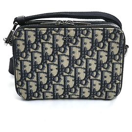 Christian Dior Oblique Jacquard Shoulder Bag Beige Navy blue