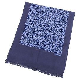 Hermès Hermes Cashmere Silk H-Pattern Fringed Shawl Blue Navy blue