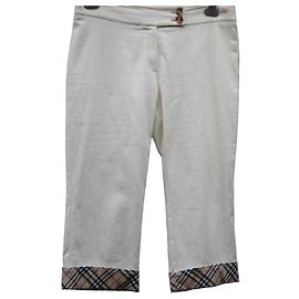 Calças Capri Burberry em Algodão Ecru Bege