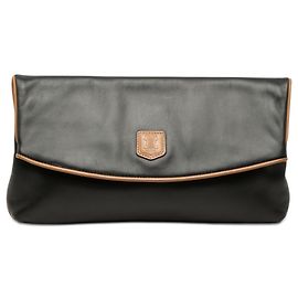 Céline Celine Black Leather Triomphe Foldover Clutch Black