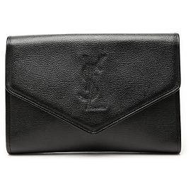 Saint Laurent Envelope Clutch aus schwarzem Grain de Poudre Leder Schwarz