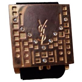 Bracciale Yves Saint Laurent YSL Logo e Strass in Velluto D'oro
