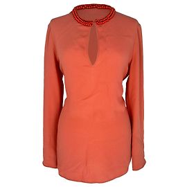 Camicetta Gucci in seta corallo con scollo perline Arancione Corallo