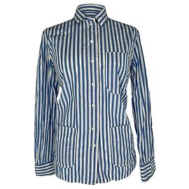Céline Celine Button-Down-Bluse mit Streifen aus hellblauer Baumwolle Blau Hellblau